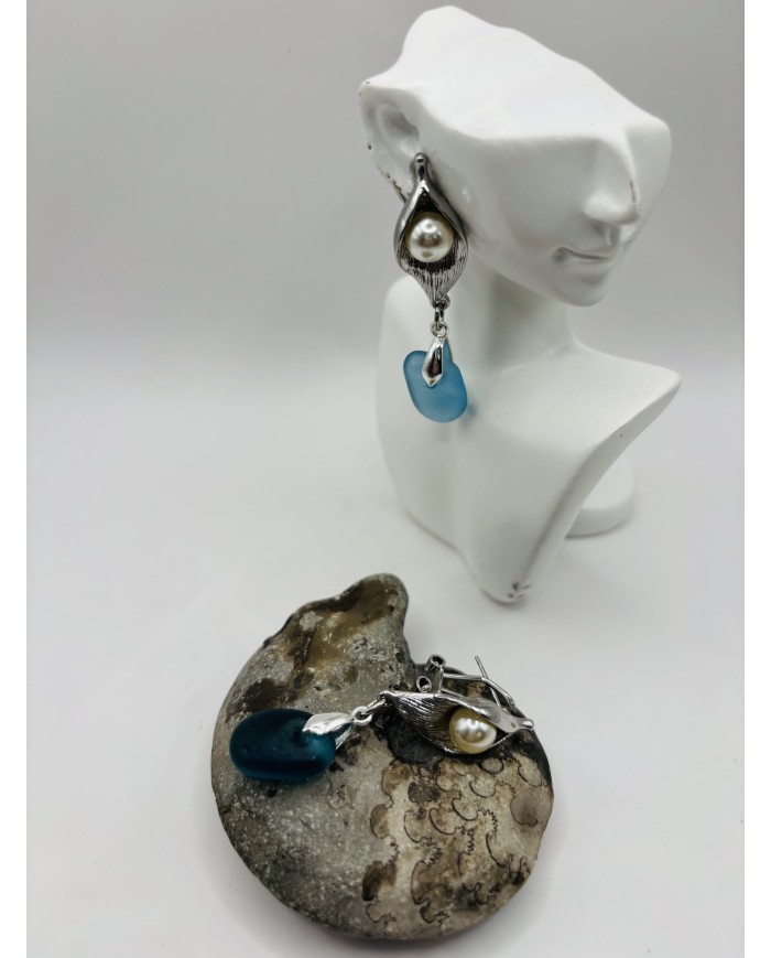 PENDIENTES ARTESANOS DE CRISTAL MARINO