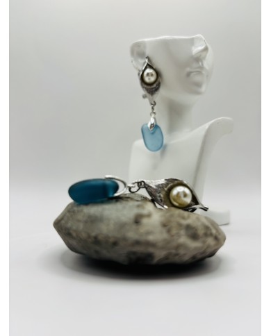 PENDIENTES ARTESANOS DE CRISTAL MARINO