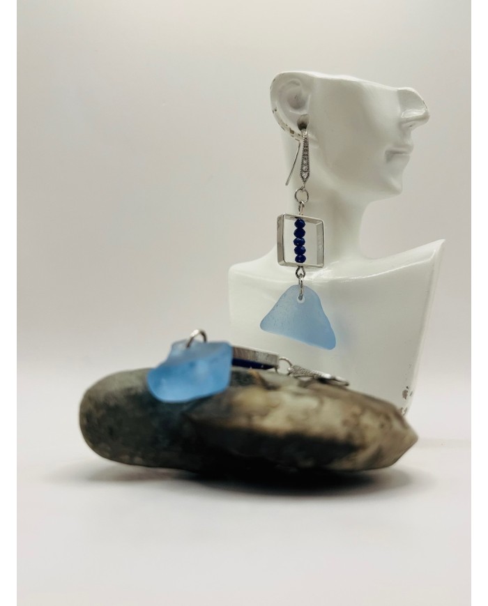 PENDIENTES ARTESANOS DE CRISTAL MARINO