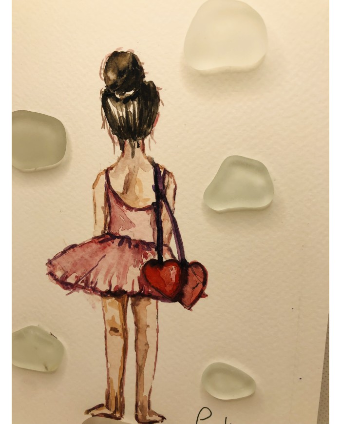 Ilustración pintada con acuarela y cristal marino