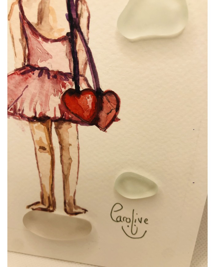 Ilustración pintada con acuarela y cristal marino