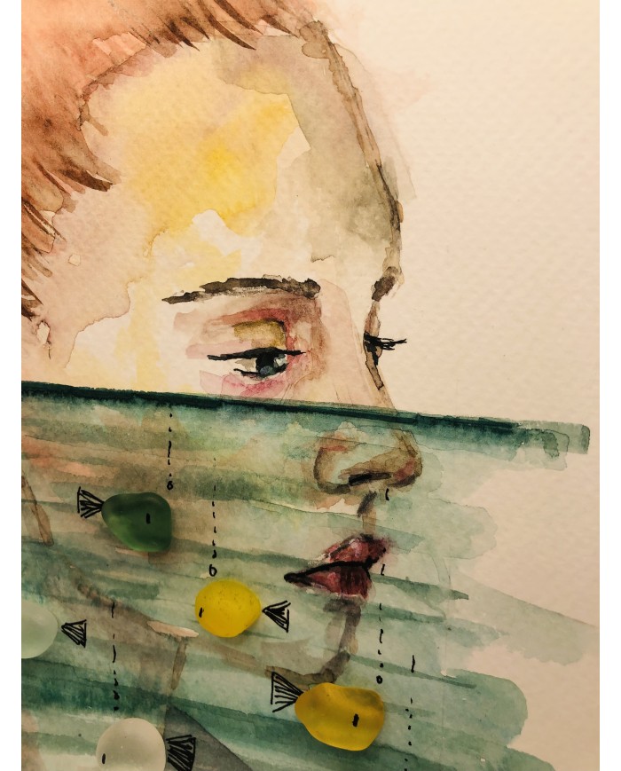 ilustración pintada a mano con cristal marino