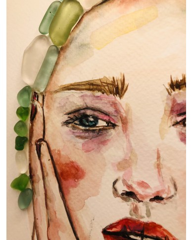 Ilustración pintada a mano con acuarela y cristal marino