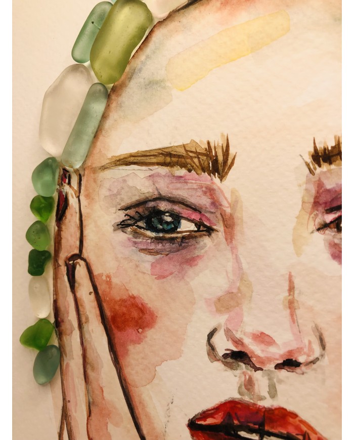 Ilustración pintada a mano con acuarela y cristal marino