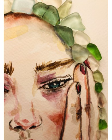 Ilustración pintada a mano con acuarela y cristal marino