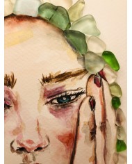 Ilustración pintada a mano con acuarela y cristal marino