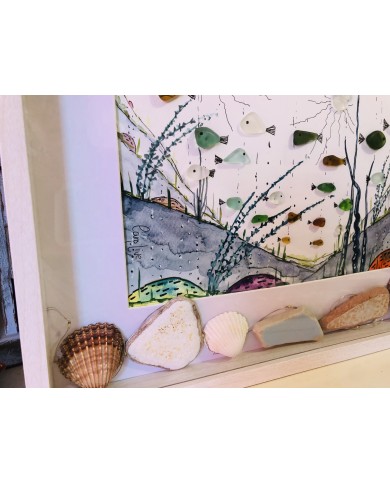 Cuadro del fondo marino pintado con acuarela y cristal marino