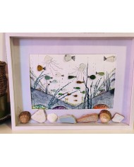 Cuadro pintado con acuarela y cristal marino o Seaglass