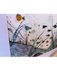 Cuadro del fondo marino pintado con acuarela y cristal marino