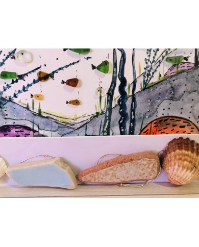 Cuadro del fondo marino pintado con acuarela y cristal marino