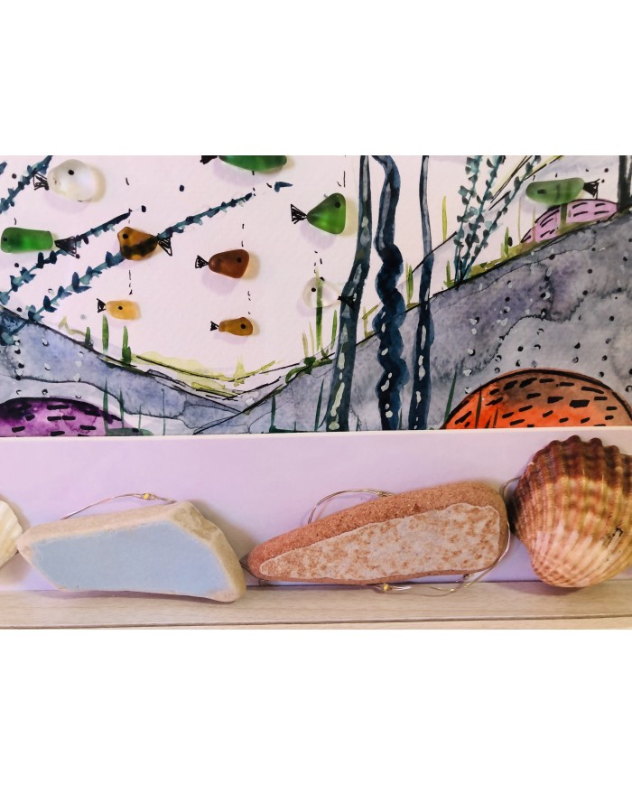 Cuadro del fondo marino pintado con acuarela y cristal marino