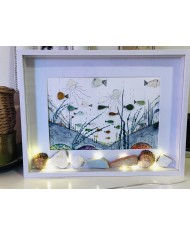 Cuadro del fondo marino pintado con acuarela y cristal marino