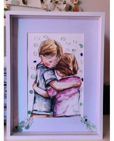 Cuadro pintado con acuarela y cristal marino o Seaglass