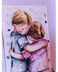 Cuadro pintado con acuarela y cristal marino o Seaglass