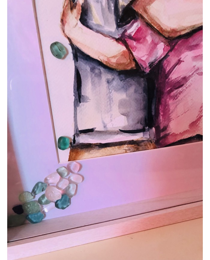 Cuadro pintado con acuarela y cristal marino o Seaglass