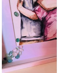 Cuadro pintado con acuarela y cristal marino o Seaglass