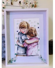 Cuadro pintado con acuarela y cristal marino o Seaglass