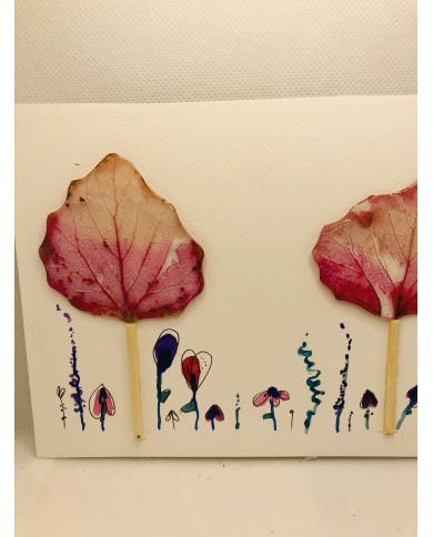 Ilustración pintada a mano con hoja natural esqueletizada