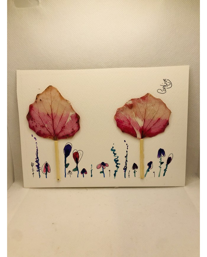 Ilustración pintada a mano con hoja natural esqueletizada