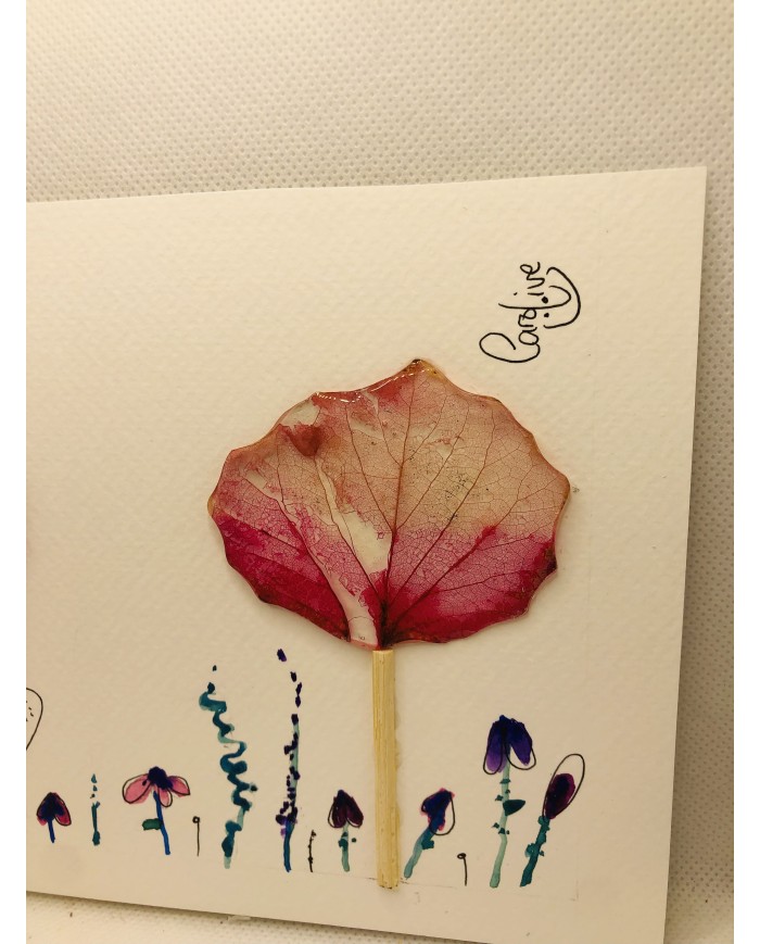 Ilustración pintada a mano con hoja natural esqueletizada