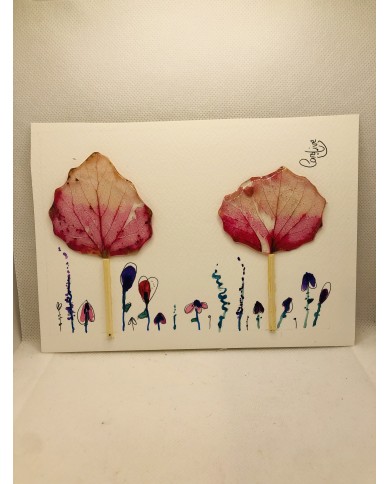 Ilustración pintada a mano con hoja natural esqueletizada