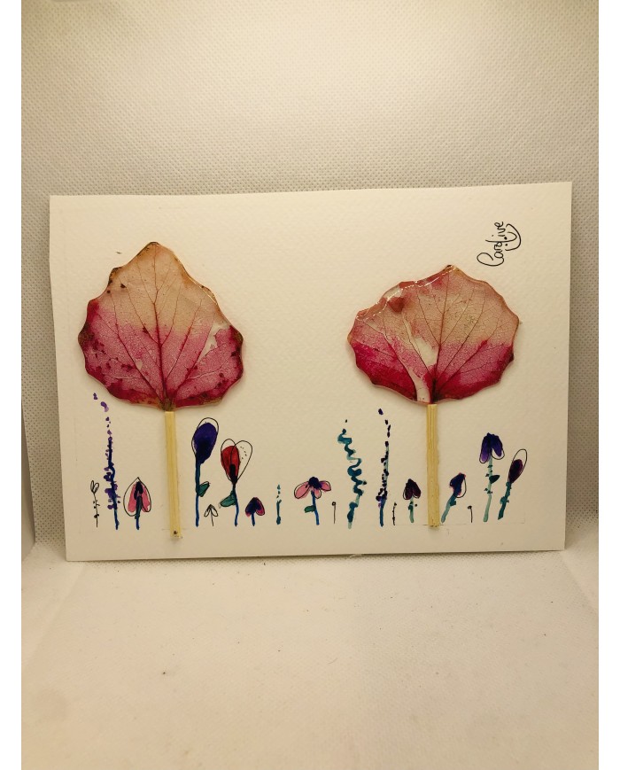 Ilustración pintada a mano con hoja natural esqueletizada