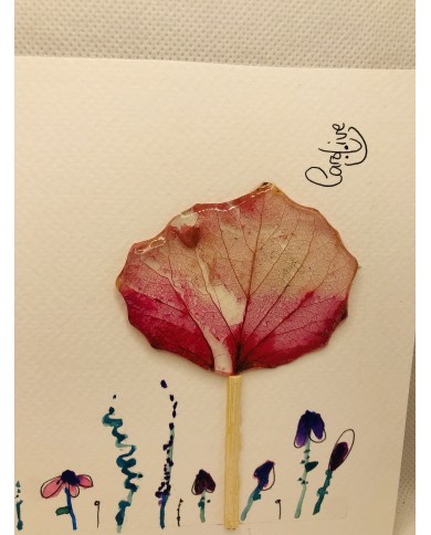 Ilustración pintada a mano con hoja natural esqueletizada