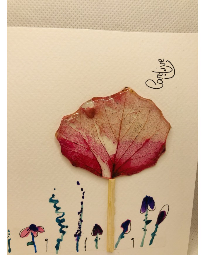 Ilustración pintada a mano con hoja natural esqueletizada