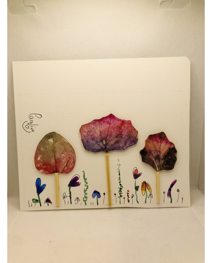 Ilustración pintada a mano con hoja natural esqueletizada