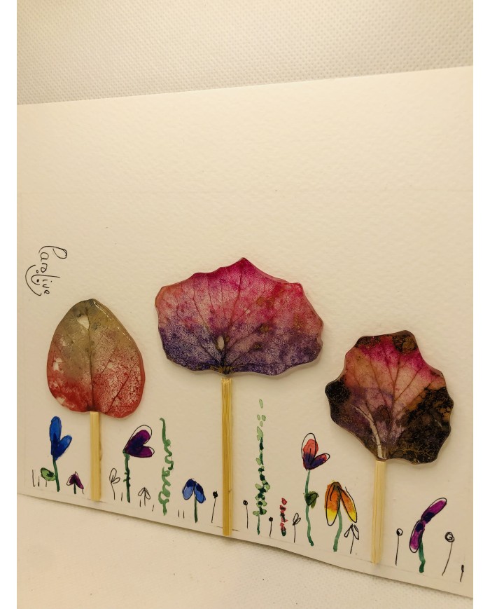 Ilustración pintada a mano con hoja natural esqueletizada