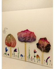 Ilustración pintada a mano con hoja natural esqueletizada