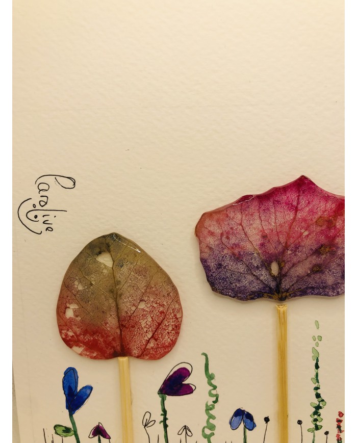 Ilustración pintada a mano con hoja natural esqueletizada