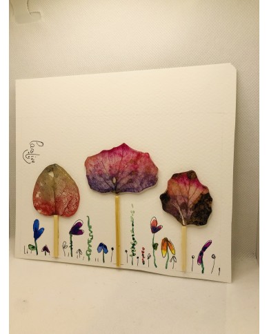 Ilustración pintada a mano con hoja natural esqueletizada