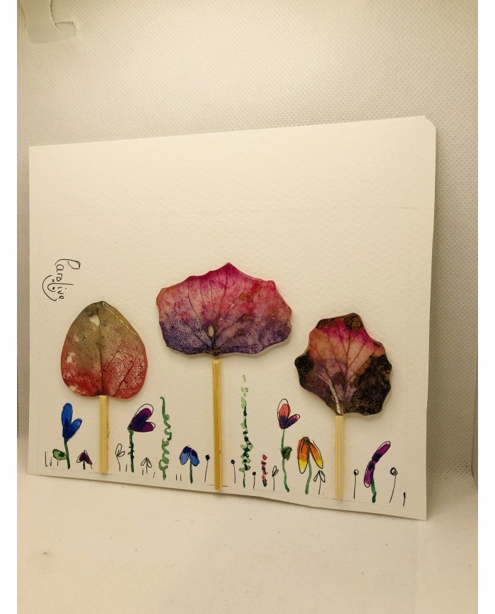 Ilustración pintada a mano con hoja natural esqueletizada