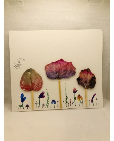 Ilustración pintada a mano con hoja natural esqueletizada