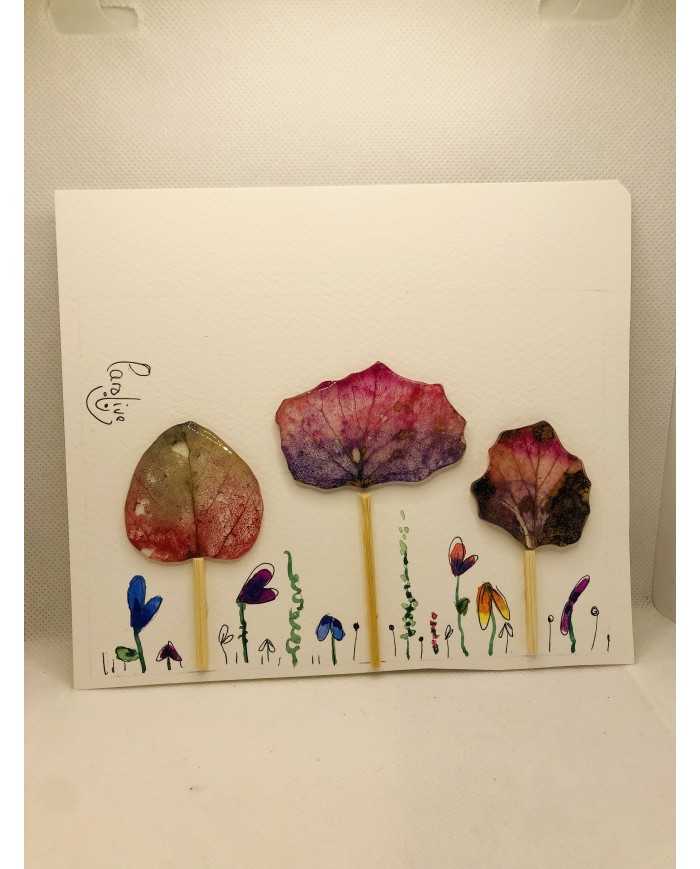 Ilustración pintada a mano con hoja natural esqueletizada