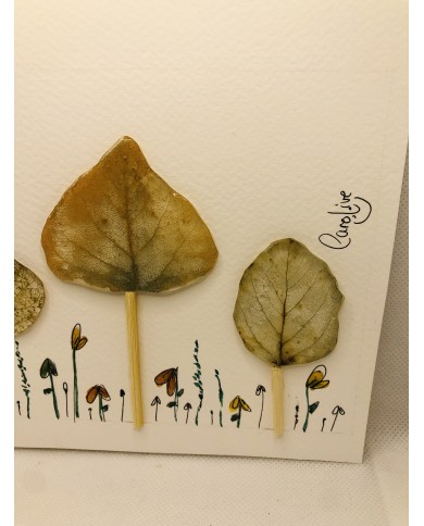 Ilustración pintada a mano con acuarela y hoja natural