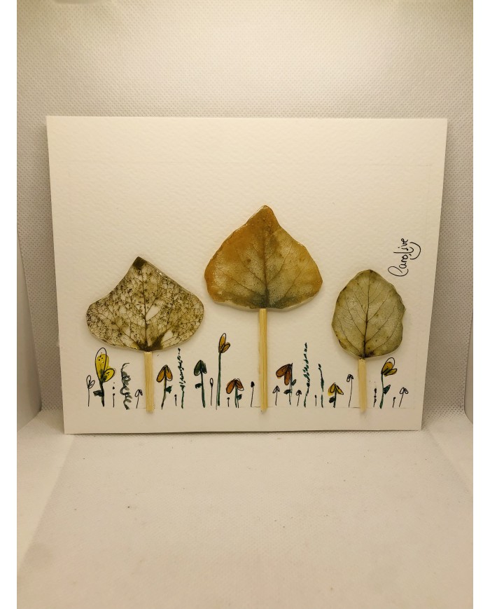 Ilustración pintada a mano con acuarela y hoja natural