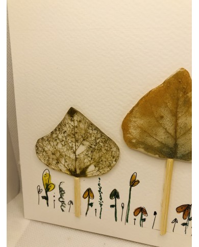 Ilustración pintada a mano con acuarela y hoja natural