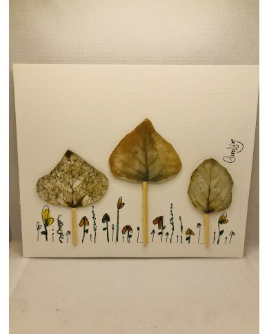 Ilustración pintada a mano con acuarela y hoja natural