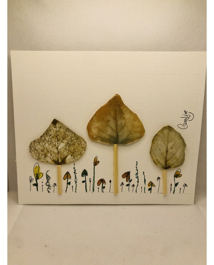 Ilustración pintada a mano con acuarela y hoja natural