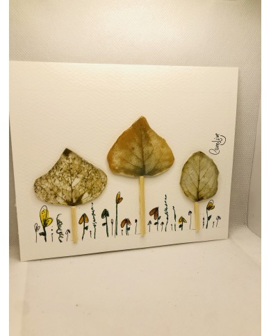 Ilustración pintada a mano con acuarela y hoja natural