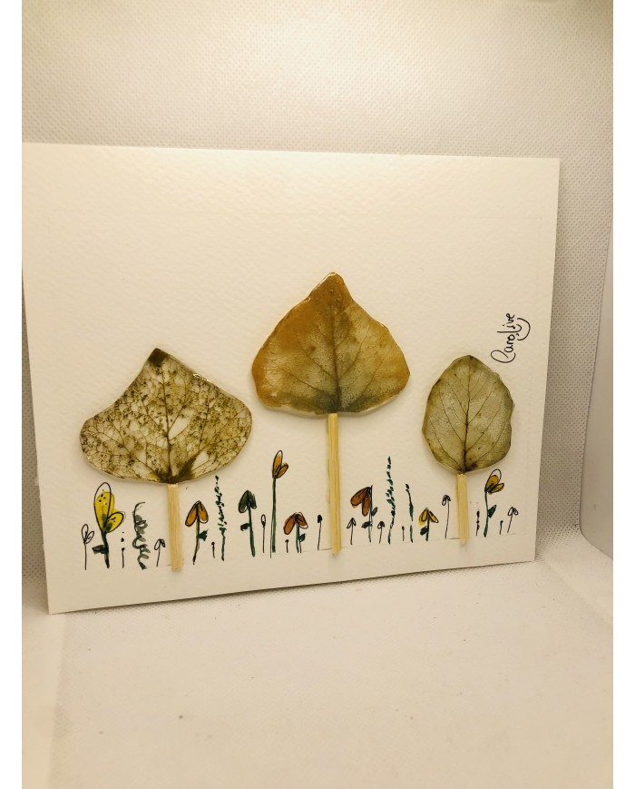 Ilustración pintada a mano con acuarela y hoja natural