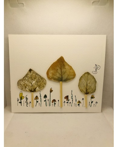 Ilustración pintada a mano con acuarela y hoja natural