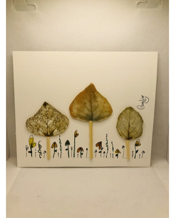 Ilustración pintada a mano con acuarela y hoja natural