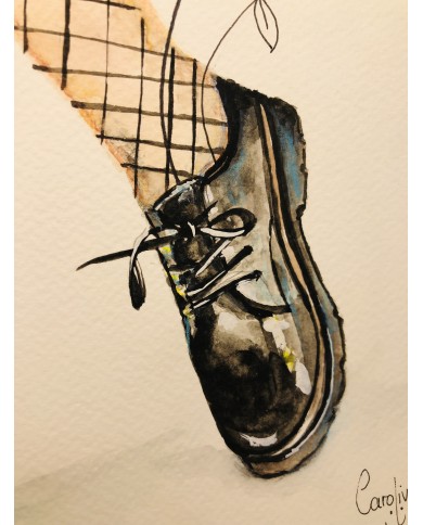 Ilustración pintada a mano con acuarela y hoja natural