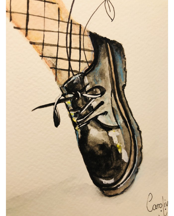 Ilustración pintada a mano con acuarela y hoja natural