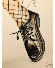 Ilustración pintada a mano con acuarela y hoja natural