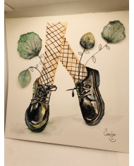 Ilustración artesanal de hoja natural esqueletizada