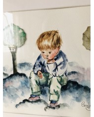 Cuadro con ilustración pintada a mano y hoja natural esqueletizada